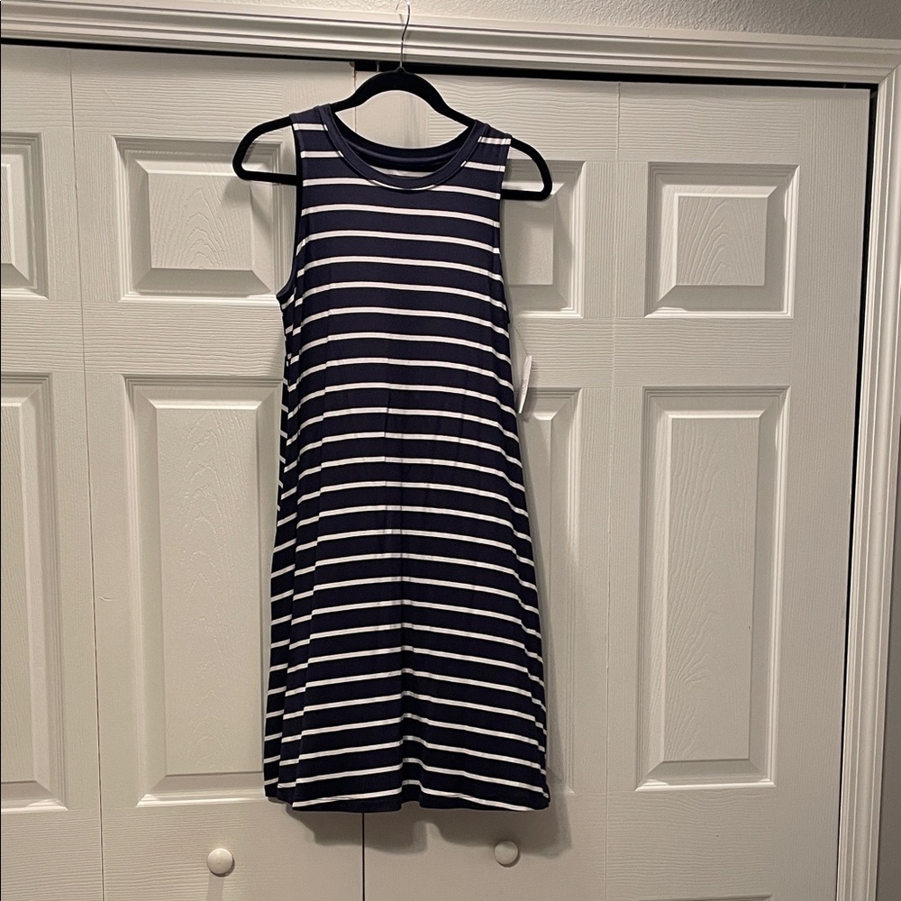 Navy and White Striped Sleeveless Dress